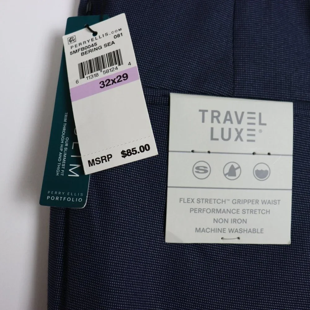NWT Perry Ellis Bering Sea Blue Slim Fit Pin Check Dress Pants - Picture 4 of 7